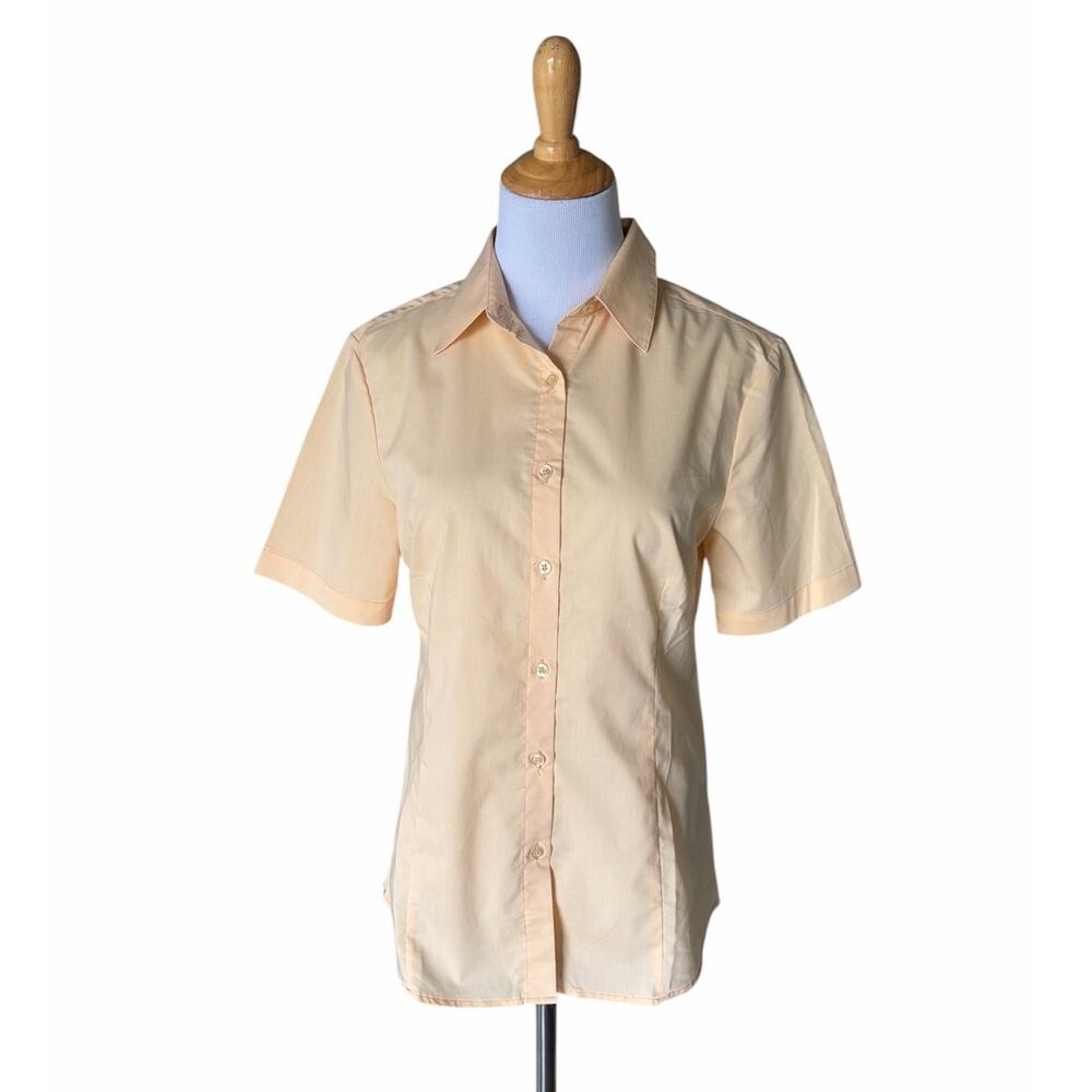 Womens Short Sleeved Yellow Button Up Blouse Sz M Career Teacher Business Casual